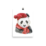 Panda Bear Red Hat and Scarf Watercolor