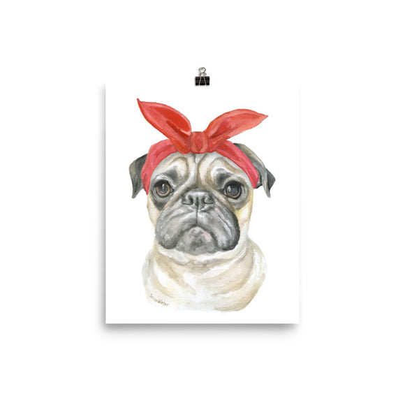 Pug with Bandana Watercolor Painting