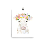 White Cow Calf with Floral Crown Watercolor