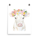 White Cow Calf with Floral Crown Watercolor