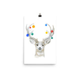 Christmas Deer and Ornaments Watercolor Print