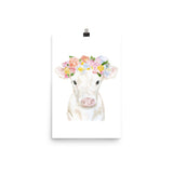 White Cow Calf with Floral Crown Watercolor
