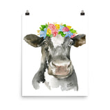 Black and White Cow Floral Wreath Watercolor