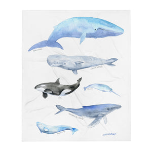 Whale Variety Watercolor Throw Blanket