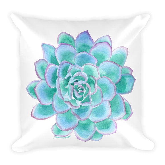 Turquoise Succulent Watercolor Throw Pillow
