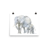 Mother and Baby Elephants Watercolor
