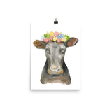 Brown and Black Cow Floral Wreath Watercolor