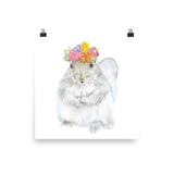 Gray Squirrel with Flowers Watercolor
