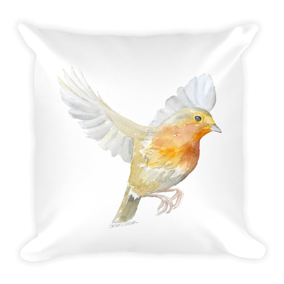Flying Robin Watercolor Throw Pillow