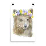 Bear Cub with Flowers Watercolor