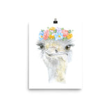 Ostrich with Flowers Watercolor