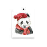 Panda Bear Red Hat and Scarf Watercolor