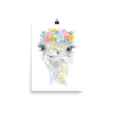Ostrich with Flowers Watercolor