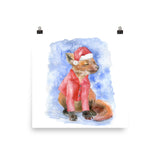 Christmas Fox in the Snow Watercolor Print