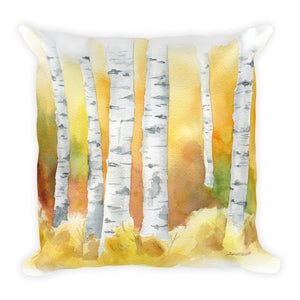 Birch Trees in the Fall Watercolor Throw Pillow