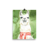 Llama with a Red Scarf Watercolor Print