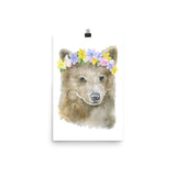 Bear Cub with Flowers Watercolor