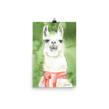 Llama with a Red Scarf Watercolor Print