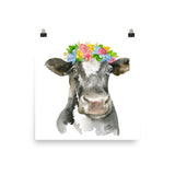 Black and White Cow Floral Wreath Watercolor