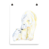 Mother and Baby Polar Bears Watercolor