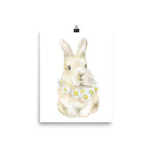 Bunny Rabbit with Daisies Watercolor