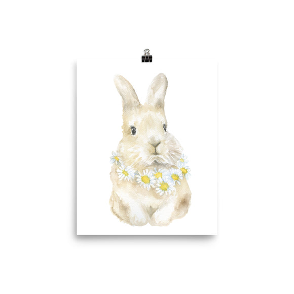 Bunny Rabbit with Daisies Watercolor