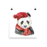 Panda Bear Red Hat and Scarf Watercolor