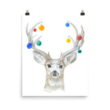 Christmas Deer and Ornaments Watercolor Print