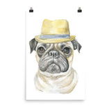 Pug with a Fedora Watercolor Painting