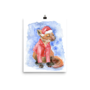 Christmas Fox in the Snow Watercolor Print