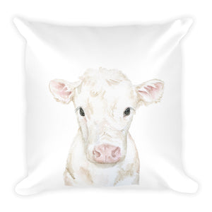 White Cow Calf Watercolor Throw Pillow