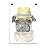 Pug with a Fedora Watercolor Painting