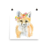 Fox with Flowers Watercolor