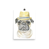 Pug with a Fedora Watercolor Painting