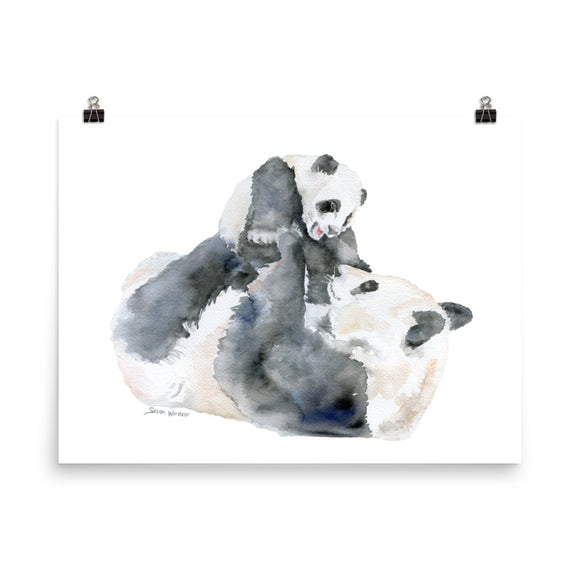 Mother and Baby Panda Bears Watercolor