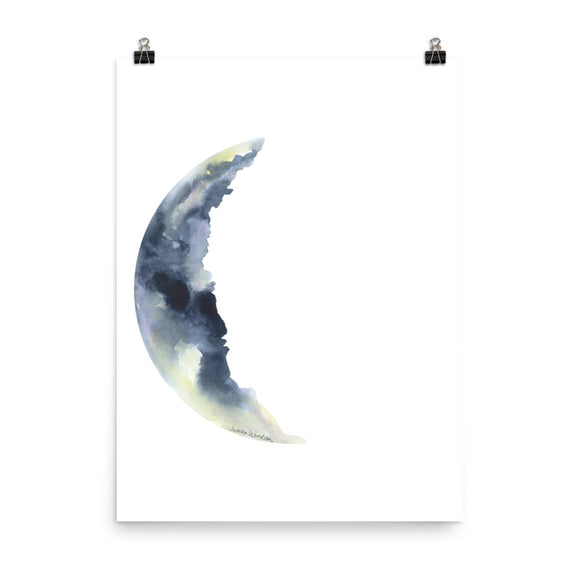 Waning Crescent Moon Watercolor