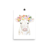 White Cow Calf with Floral Crown Watercolor