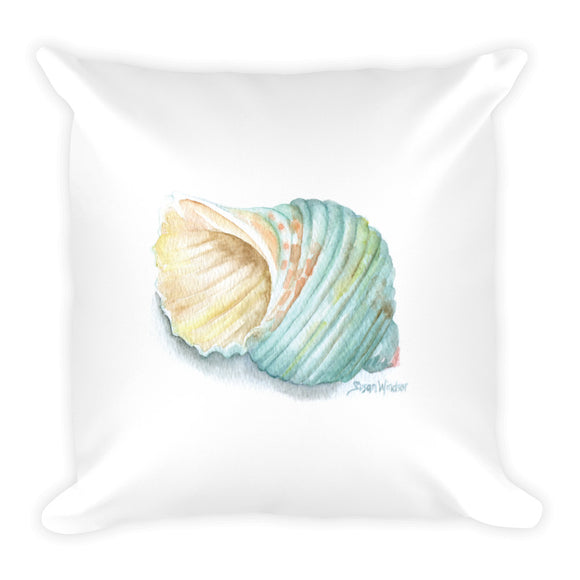 Green Turban Seashell Watercolor Throw Pillow