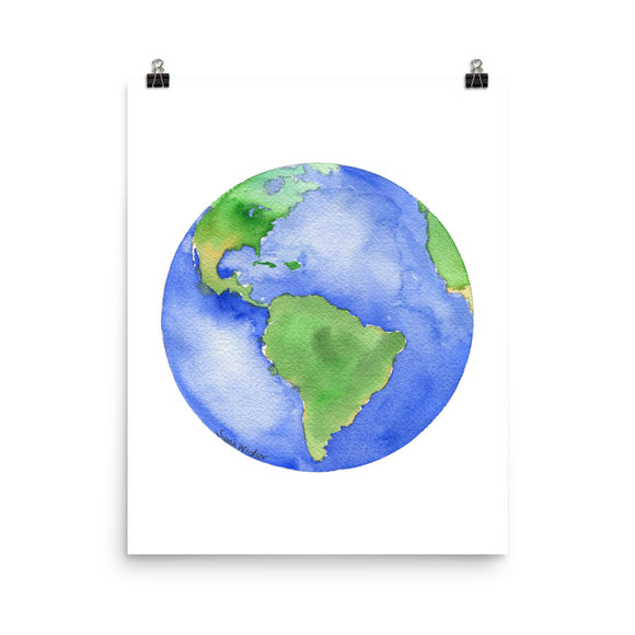 Earth Planet Watercolor art print
