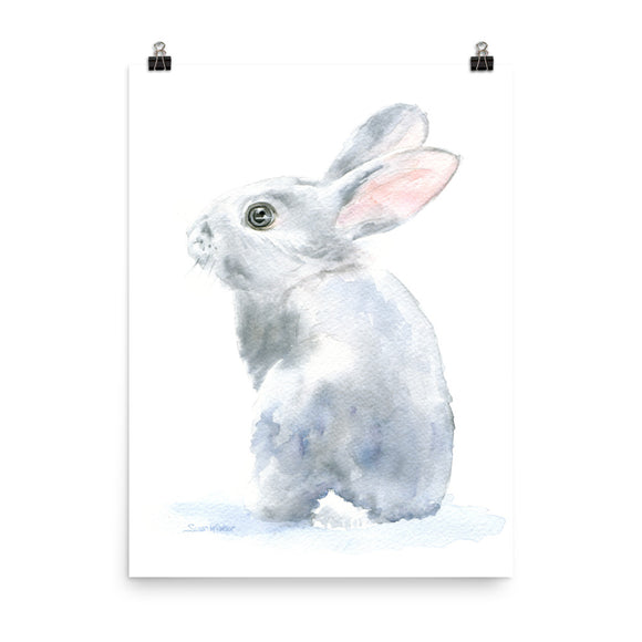 Gray Bunny Rabbit Watercolor