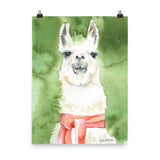 Llama with a Red Scarf Watercolor Print