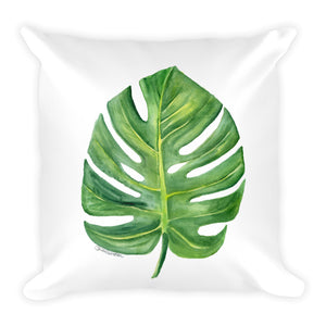 Monstera Leaf Watercolor Throw Pillow