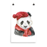 Panda Bear Red Hat and Scarf Watercolor