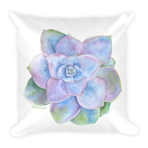 Blue Succulent Watercolor Throw Pillow