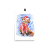 Christmas Fox in the Snow Watercolor Print