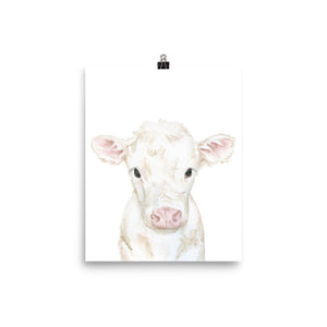 White Calf Watercolor Cow