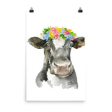 Black and White Cow Floral Wreath Watercolor