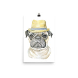Pug with a Fedora Watercolor Painting