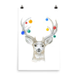 Christmas Deer and Ornaments Watercolor Print