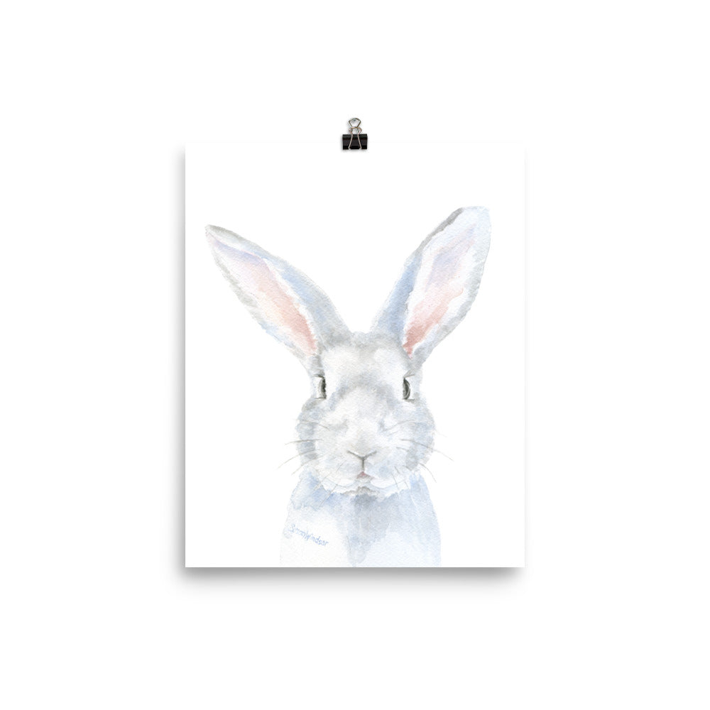 [THE MUSEUM VISITOR]★RABBIT DRAWING PRINTED PIGMENT HOODY Gray Bunny Rabbit Face Watercolor – Susan Windsor